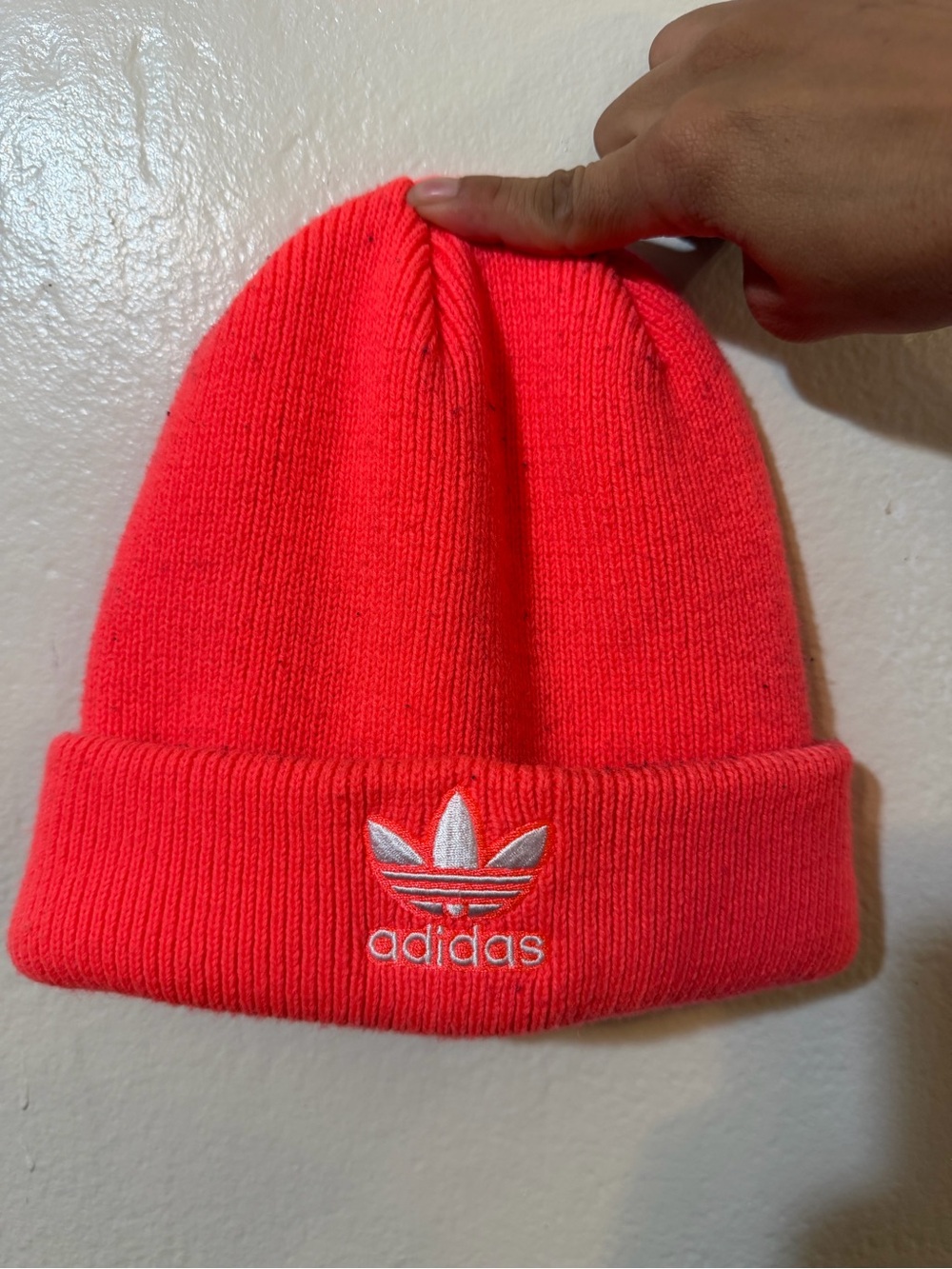 adidas Kids Neon Coral Pink Fold-Over Beanie